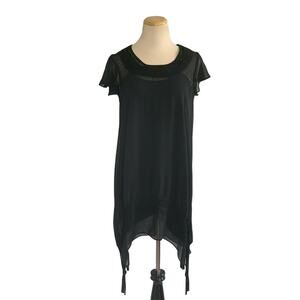 MonoReno Black short sleeves embroidered caftan tunic top Blouse M